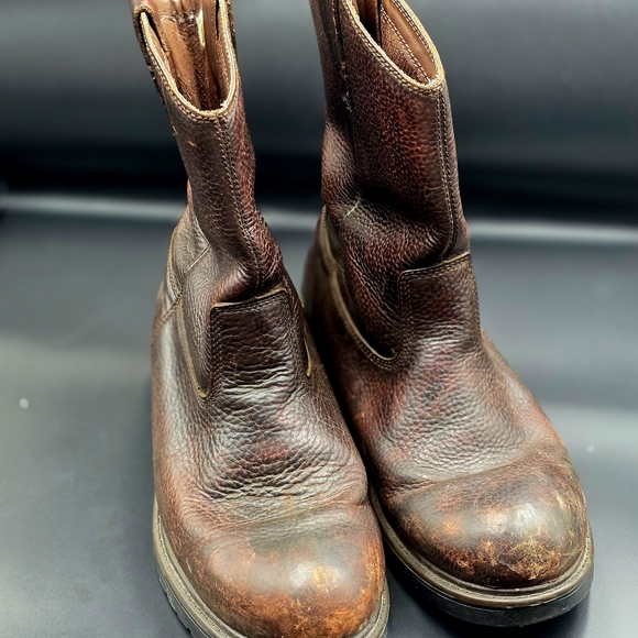 Brown Leather Pull-On Boots with Textured Upper - Picture 6 of 12